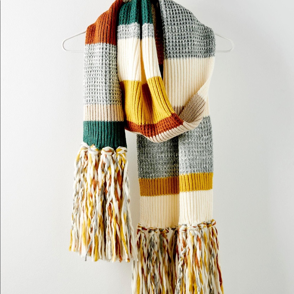 Anthropologie Fringed Striped Scarf in Neutral